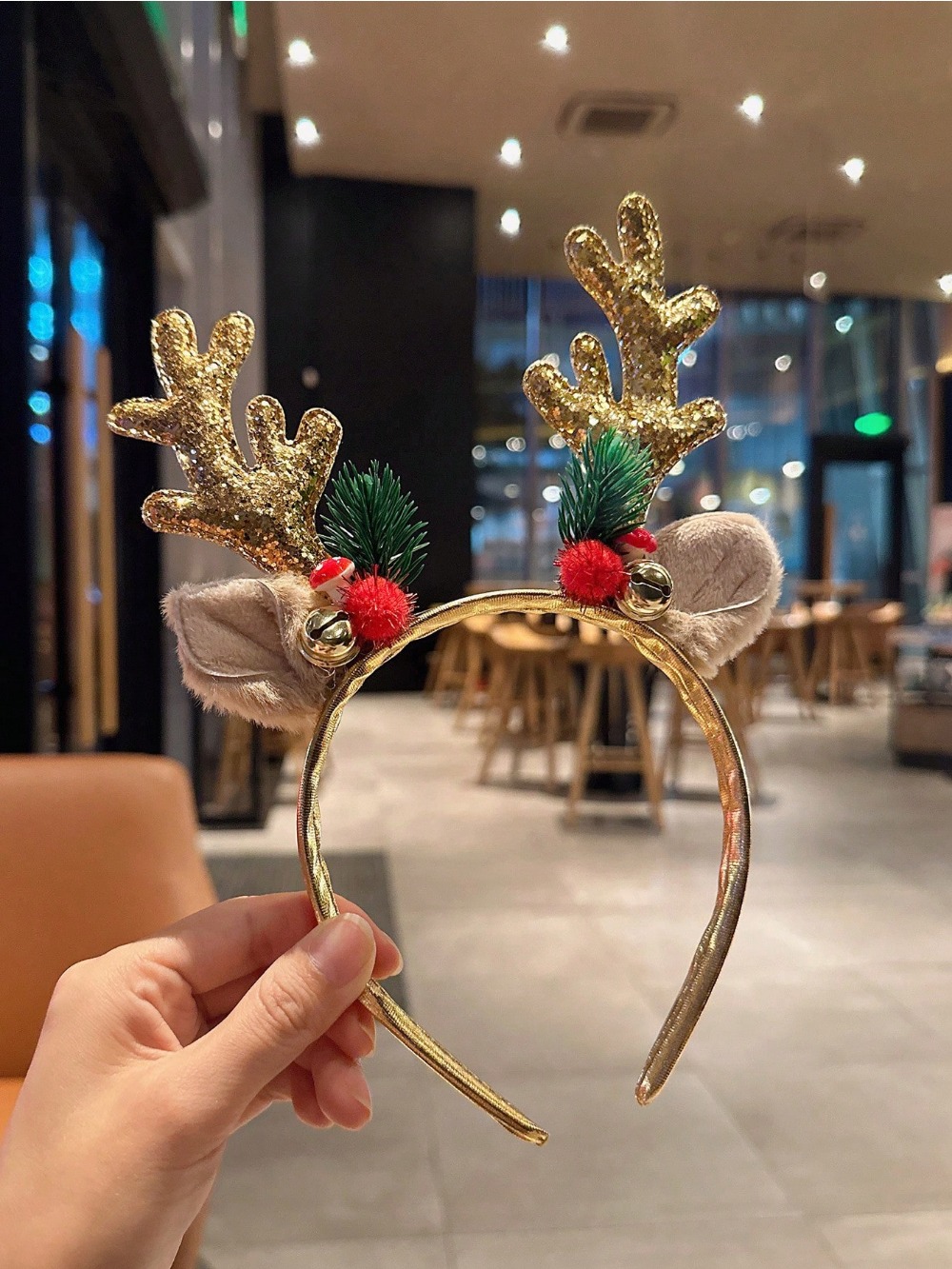 Reindeer Antlers Headband - 1pc Gold Sequin Mushroom Christmas Headband