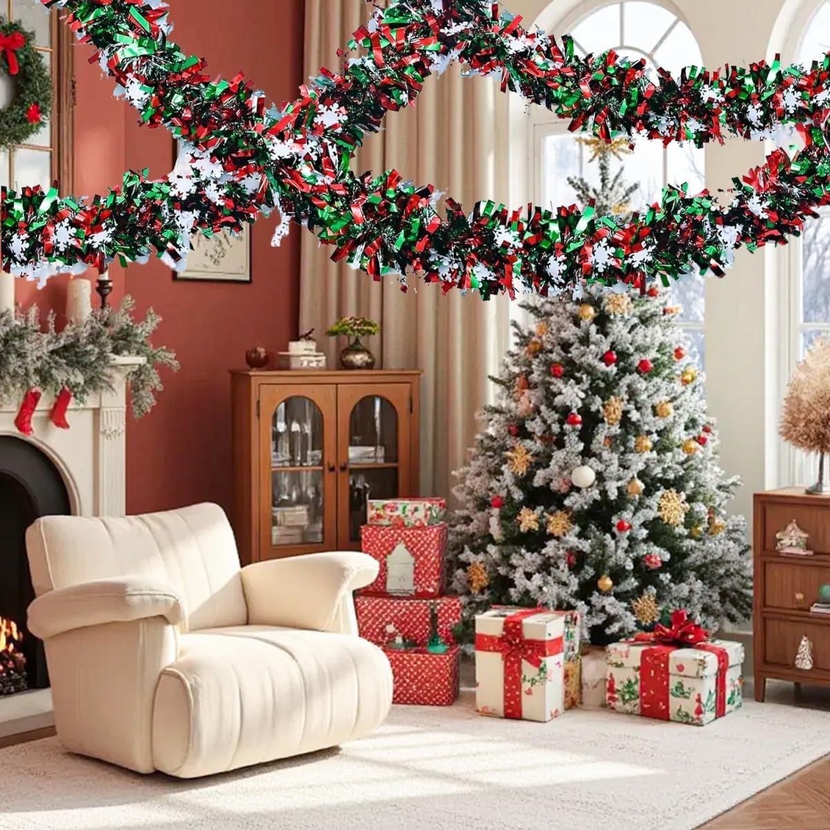 2M Christmas Tinsel Garland Re - Tinsel Garland Decoration 评论和价格