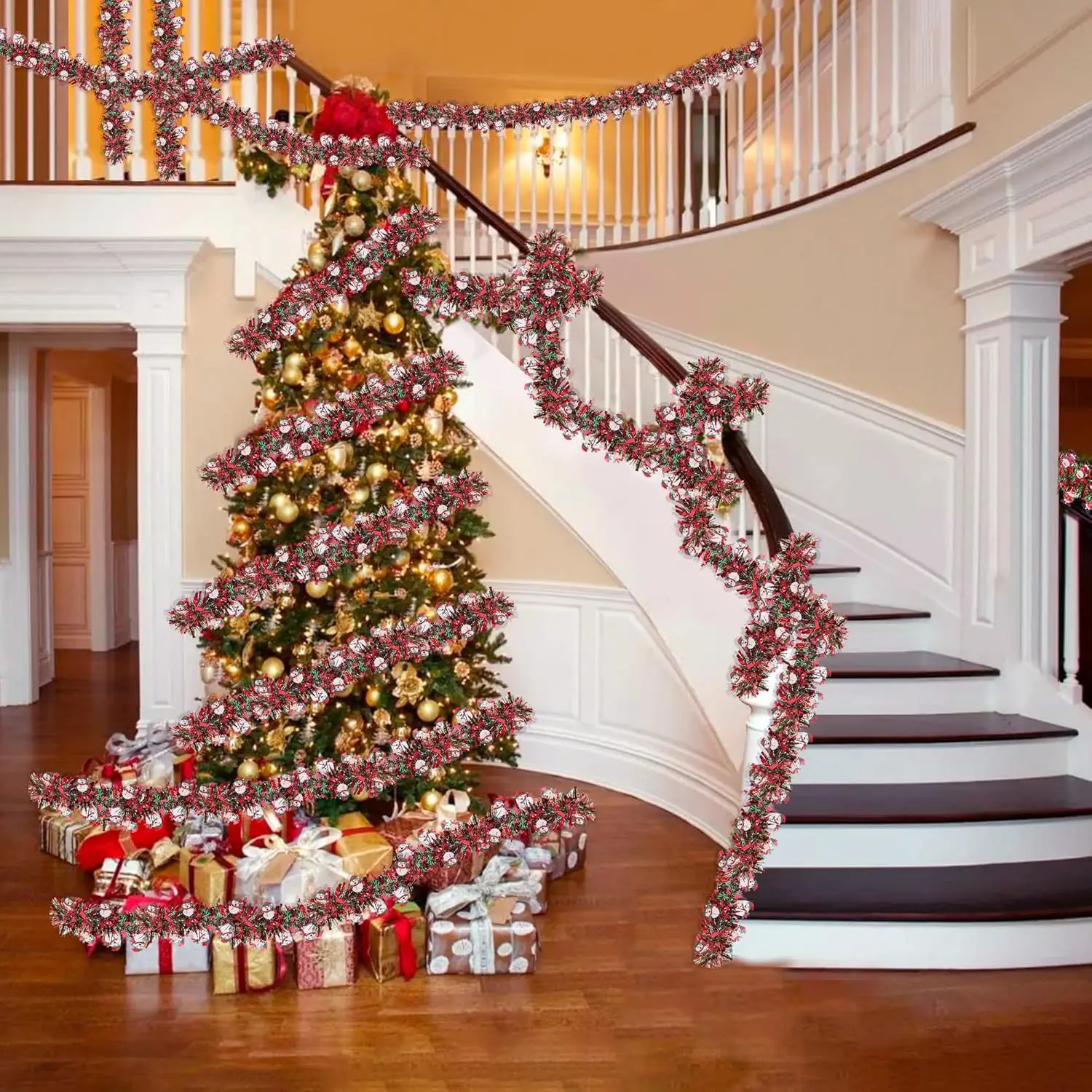 Christmas Tinsel Garland Santa - Christmas Stocking Hanging 评论和价格