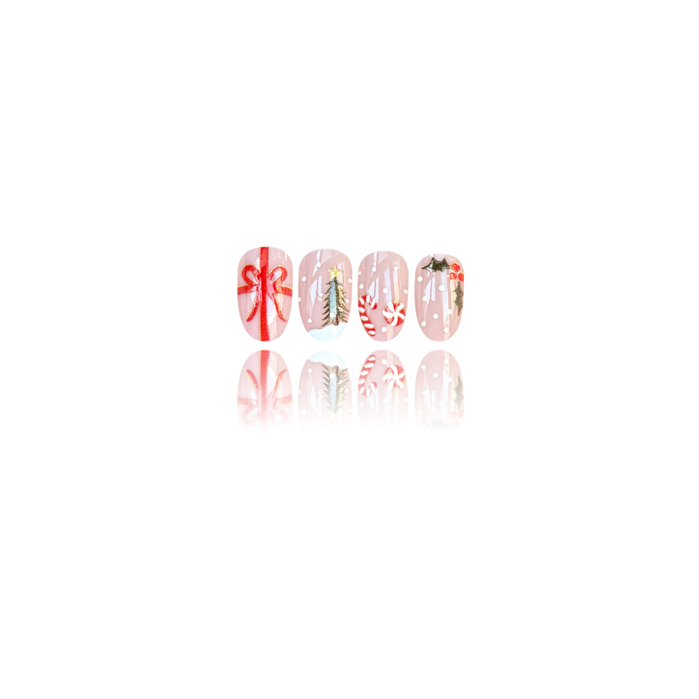 Short Round Press On Nails Chr - Christmas Tree Artificial 评论和价格